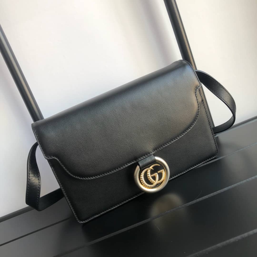 Gvc*1 GG Ring Torchon Leather Shoulder Bag Replica Black 589474