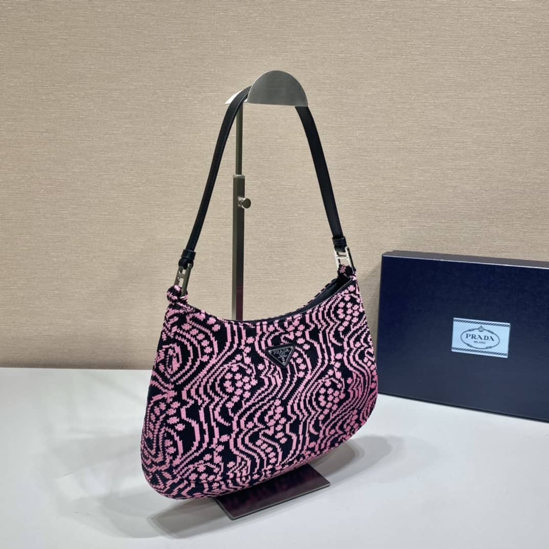 Pra*a Cleo Bag Dupe Jacquard Knit And Leather Replica Bag