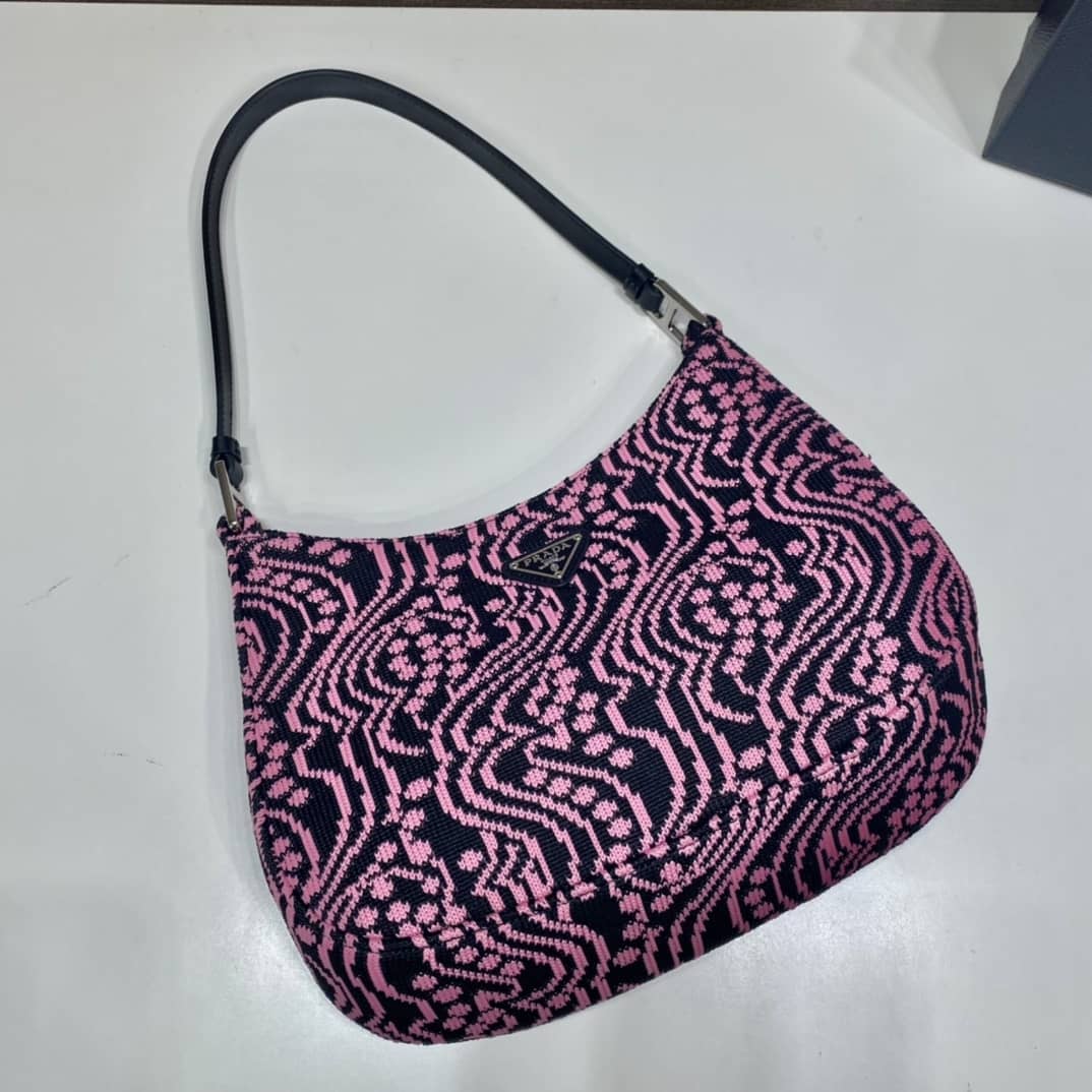 Pra*a Cleo Bag Dupe Jacquard Knit And Leather Replica Bag
