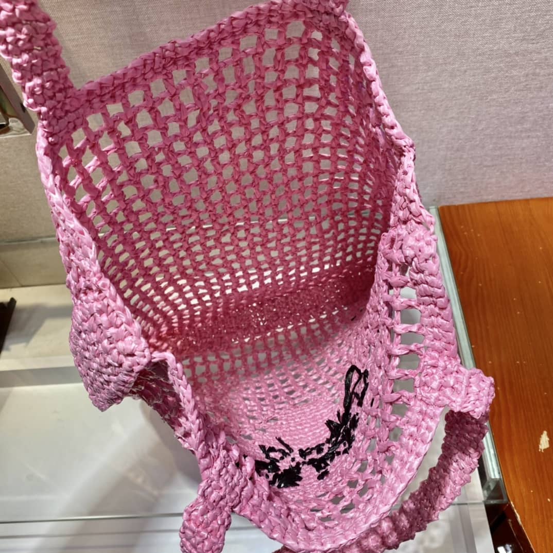 Pra*a Raffia Leather Replica Tote