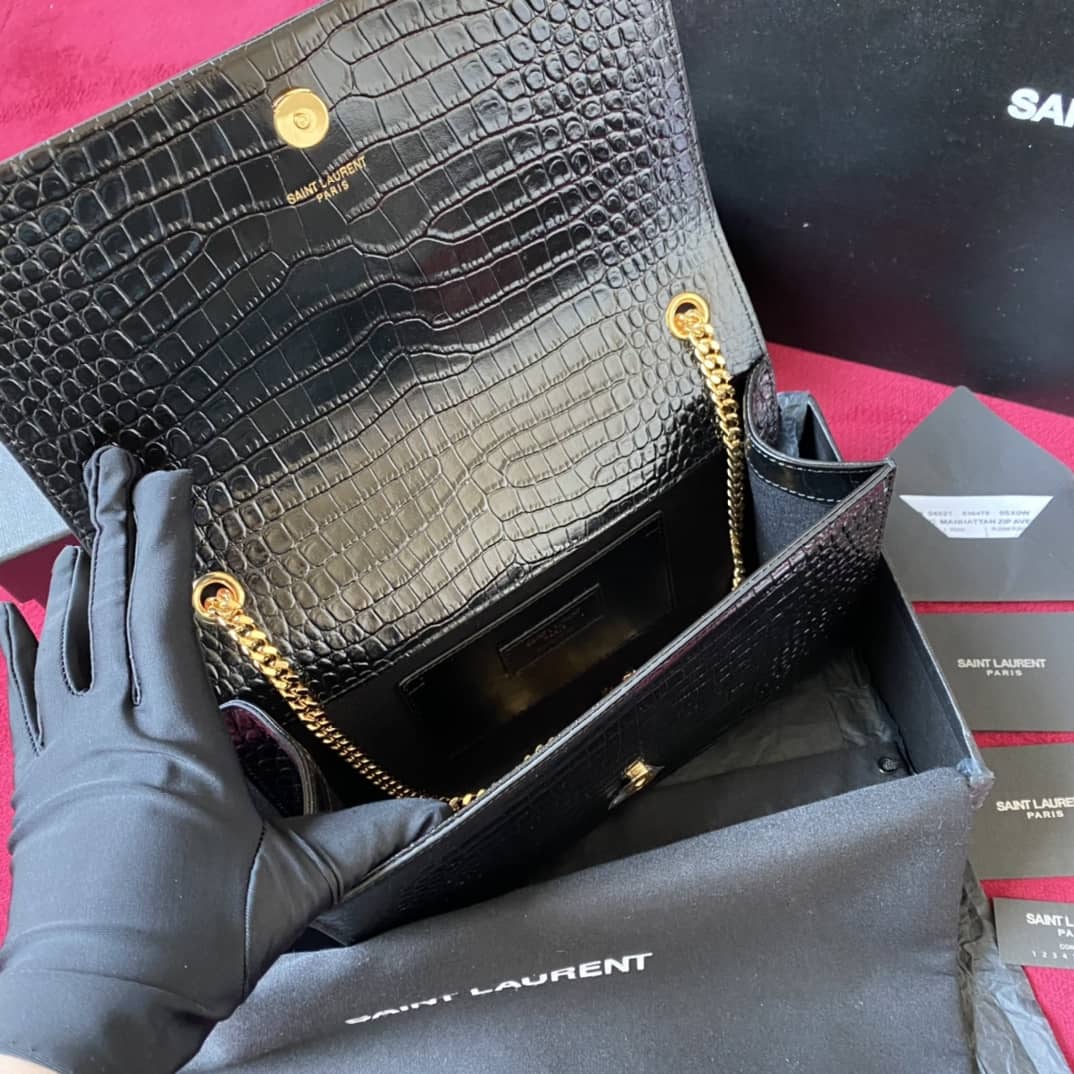 Y51 Monogram Kate Tassel Embossed Crocodile Shiny Leather Cohotbag
