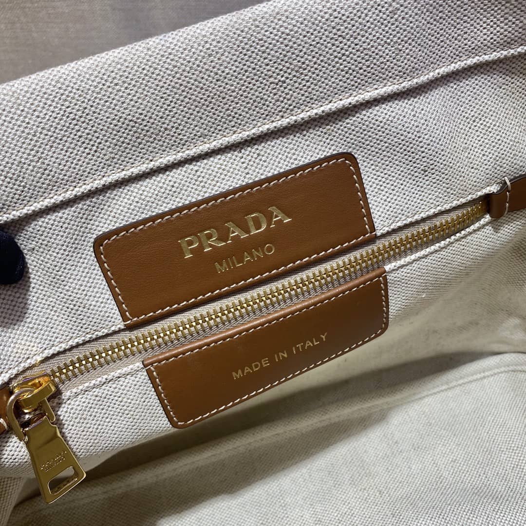 Pra*a Raffia Tote Dupe Small Linen Blend Calf Leather Replica Tote