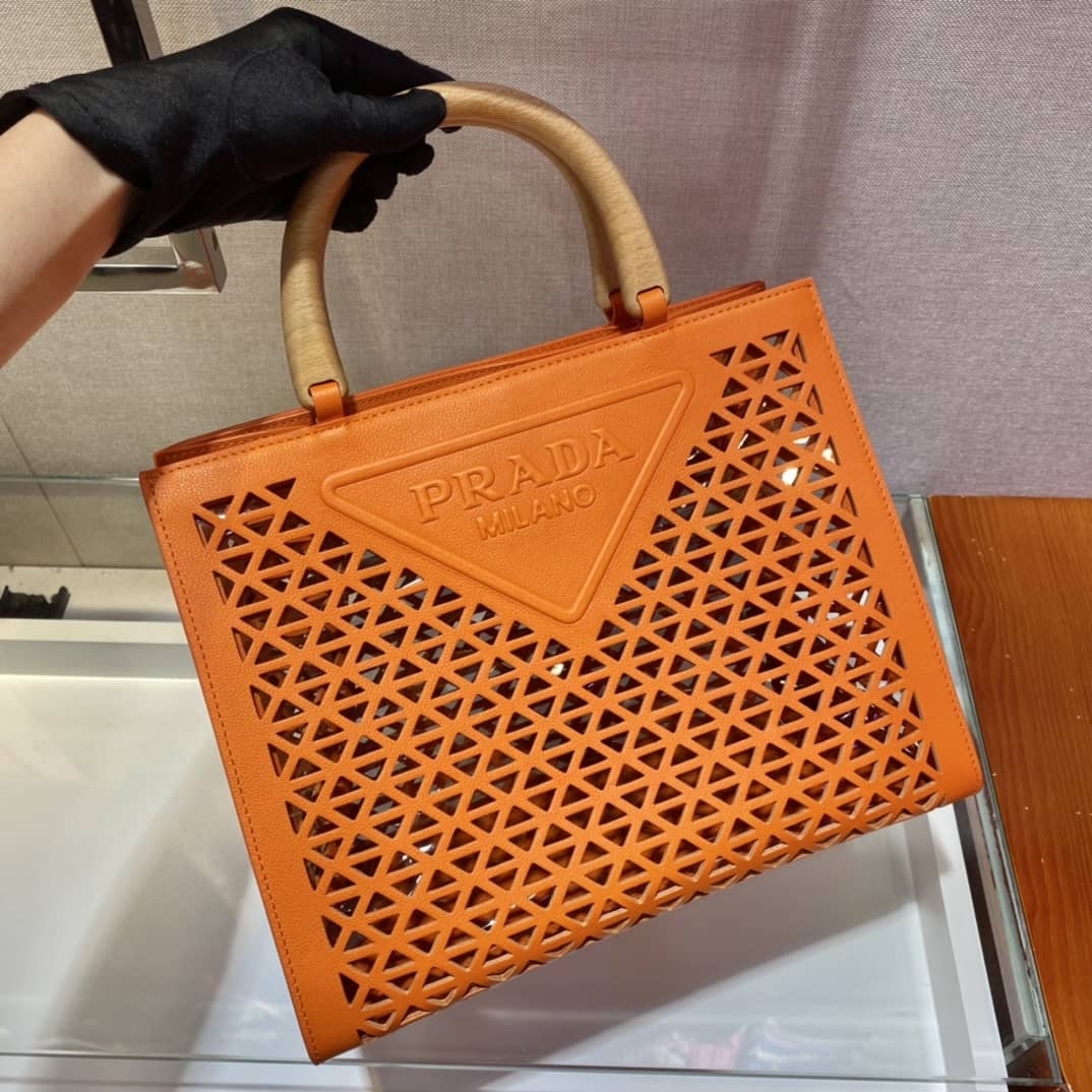 Pra*a Hollow Out Cowhide Leather Beech Tote