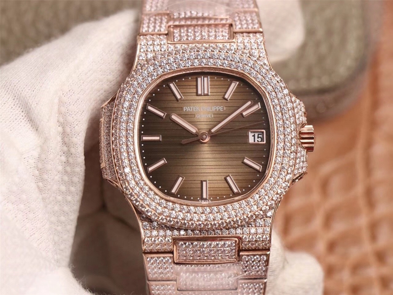 Replica Pat*k Phi1i*pe Nautilus 5719-10G Rose Gold D1am0nd 1:1 Best Edition R8 Factory Gradient Brown Dial Swiss Cal.324 S C