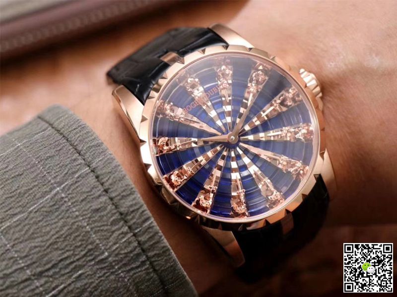 Replica Roger Dubuis Excalibur RDDBEX0684 1:1 Best Edition ZZ Factory Rose Gold Blue Dial Swiss ETA9015