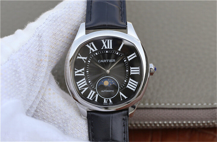 Replica Drive De Ca*t1er Moonphase WGNM0009 1:1 Best Edition Stainless Steel Black Dial