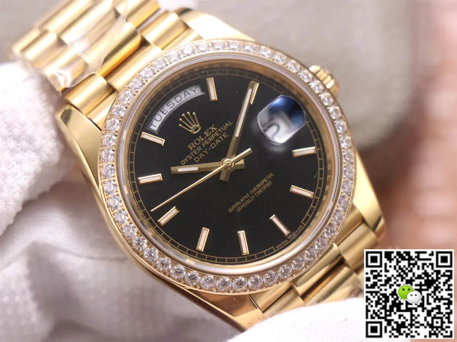 Replica R01ex Day Date 40MM 1:1 Best Edition EW Factory Yellow Gold Black Dial