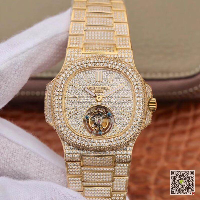 Pat*k Phi1i*pe Replica Nautilus Tourbillon 18K Yellow Gold R8 Factory 1:1 Best Edition Swiss Hand-Winding Tourbillon Movement