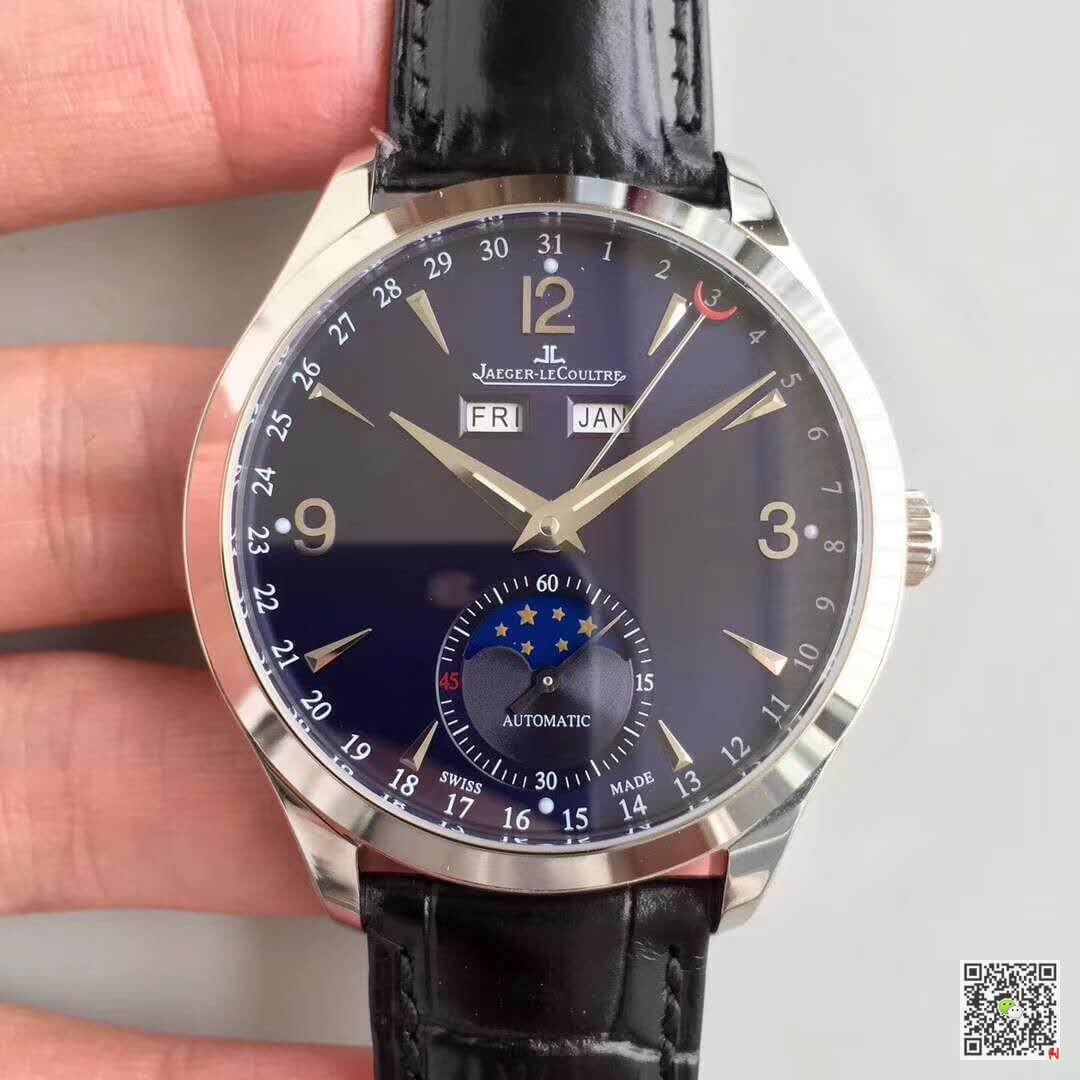 Replica Jaeger-LeCoultre Master Calendar KM factory 1:1 Best Edition Swiss ETA866 Black Leather Strap