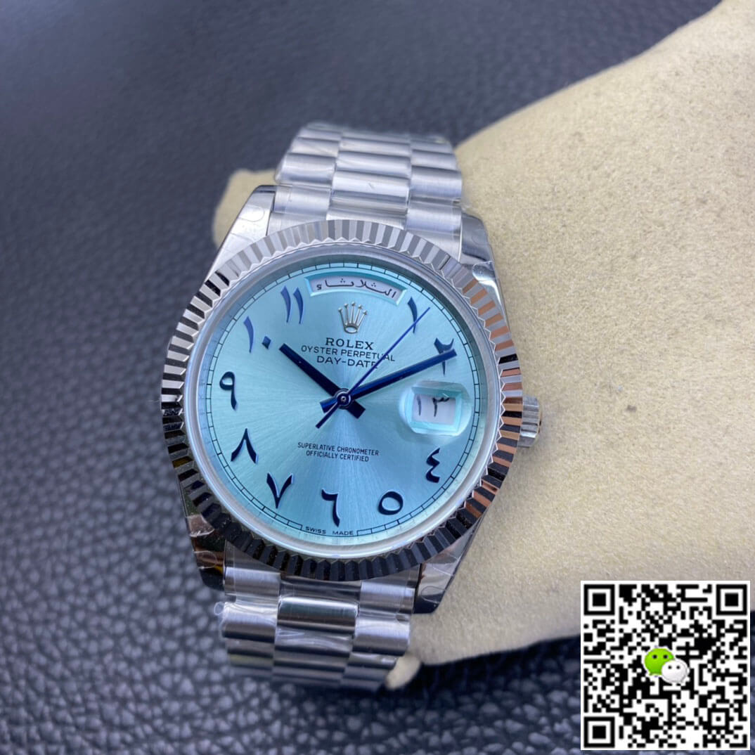 Replica R01ex Day Date 1:1 Best Edition BP Factory Middle East Custom Ice Blue Dial