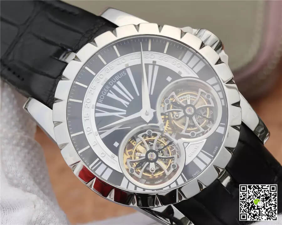 Replica Roger Dubuis Excalibur RDDBEX0291 1:1 Best Edition JB Factory Tourbillon White Shell Black Dial