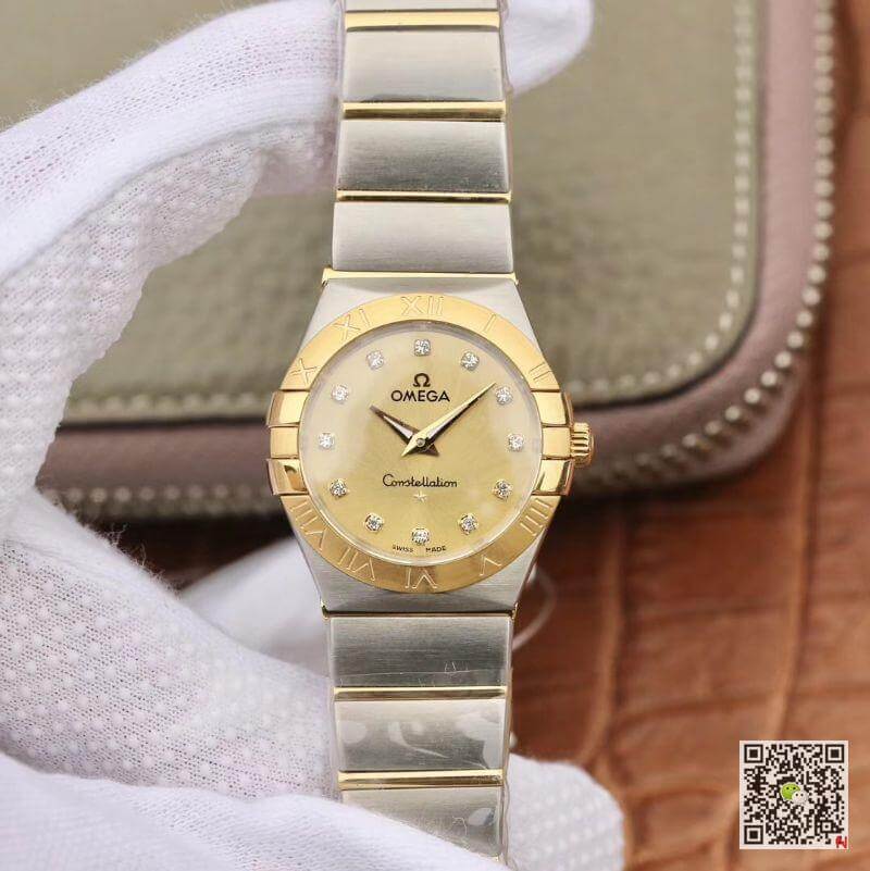 Replica 0me*ga Constellation 27mm Quartz Ladies TW Factory 1:1 Best Edition Swiss Eta Quartz 1376 Gold Dial