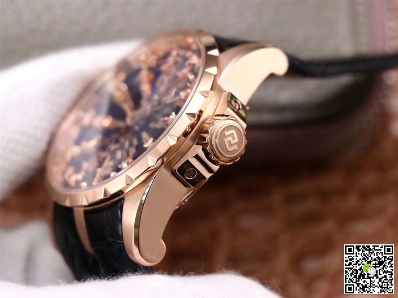 Replica Roger Dubuis Excalibur RDDBEX0684 1:1 Best Edition ZZ Factory Rose Gold Blue Dial Swiss ETA9015