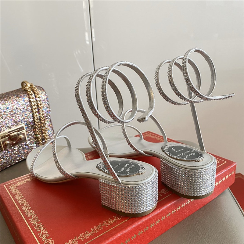 Rene Caovilla Satin Snake-coil Sandals Silver