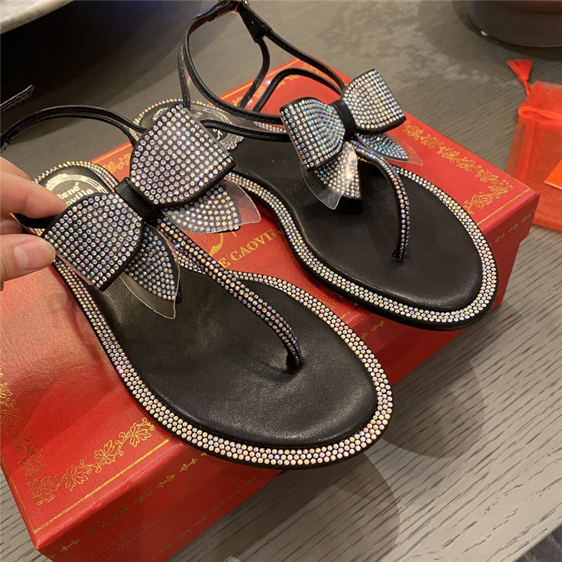 rene caovilla flip flops bow flat sandals