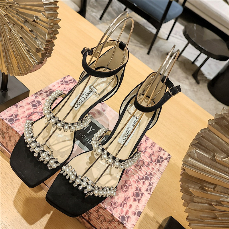 J1m*y Ch00 high heel D1am0nd chain sandals