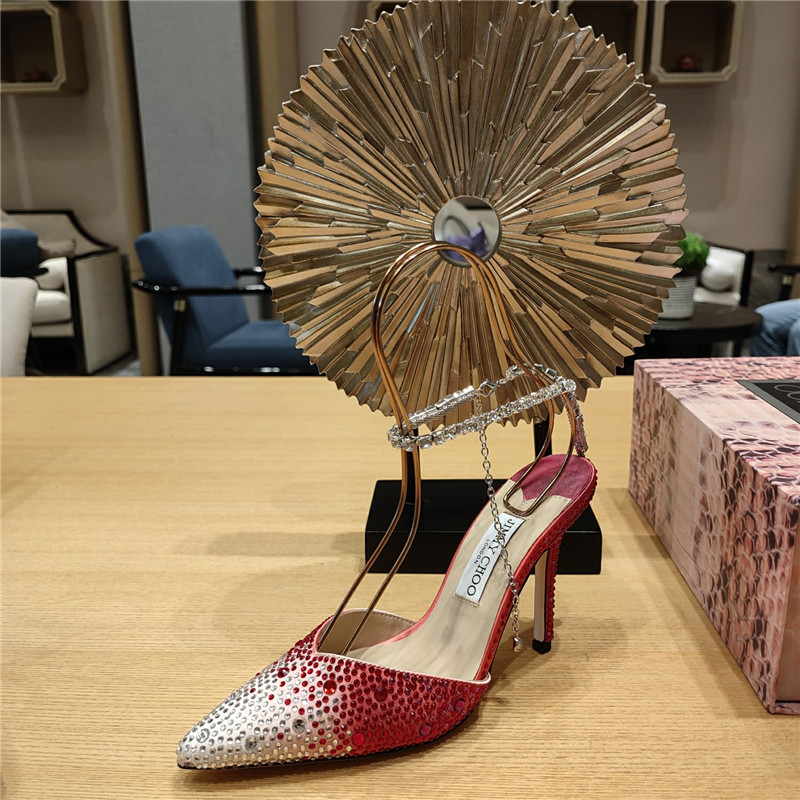 J1m*y Ch00 Crystal Chain Heeled Sandals