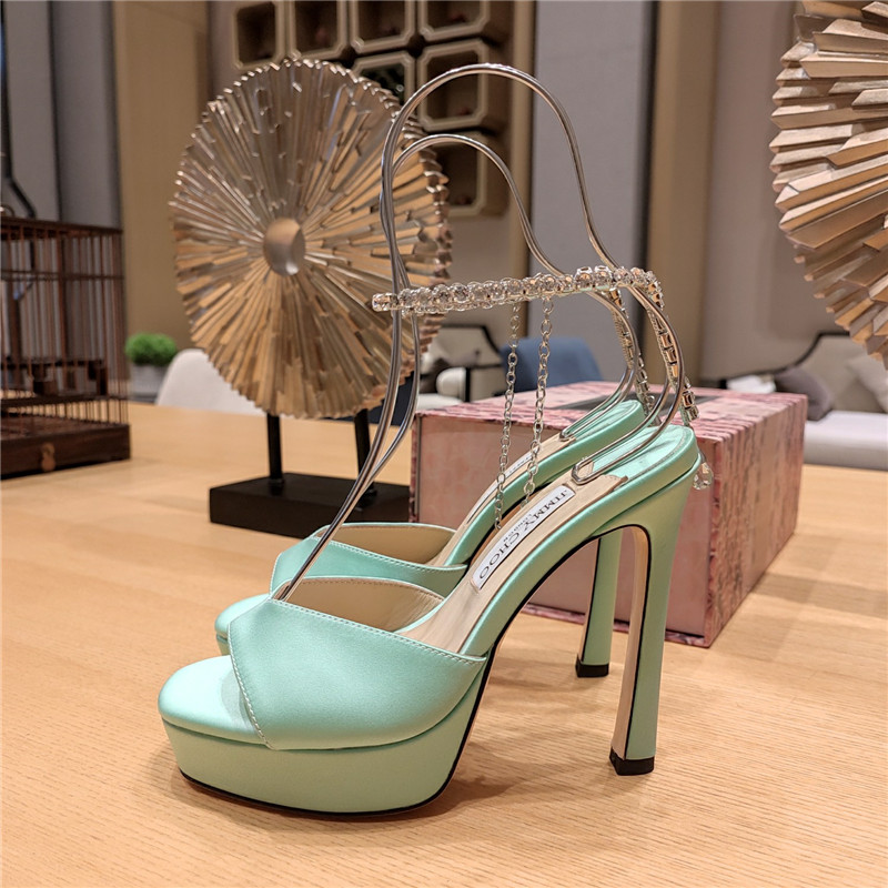 J1m*y Ch00 Crystal Chain Heeled Platform Sandals