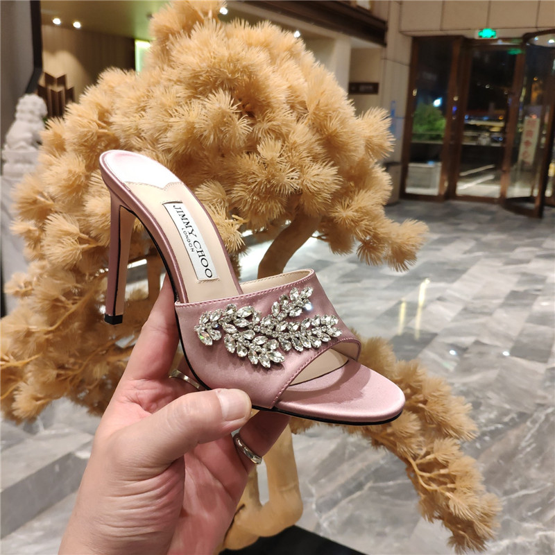 J1m*y Ch00 high heel fishmouth satin sandals