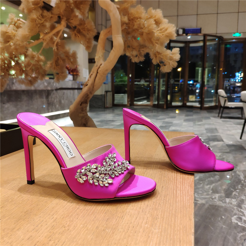 J1m*y Ch00 high heel fishmouth satin sandals