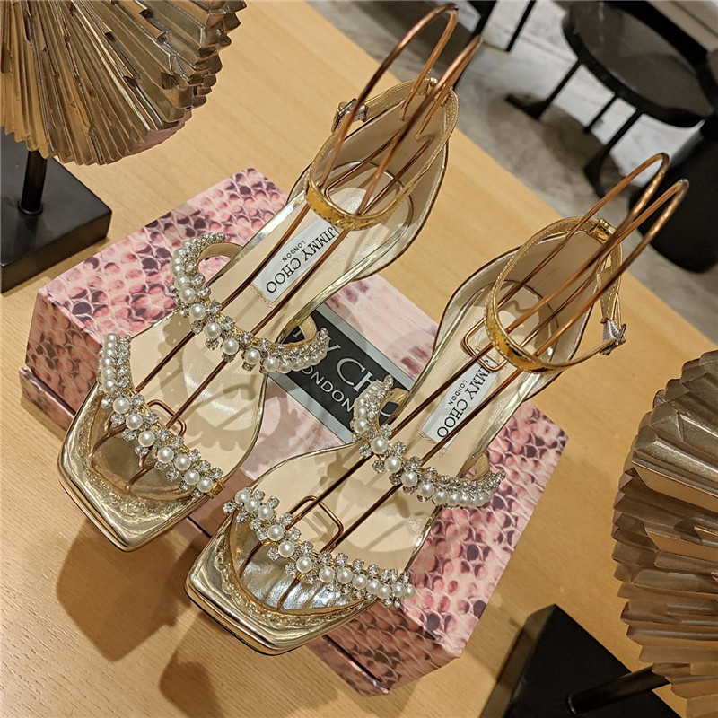 J1m*y Ch00 high heel D1am0nd chain sandals