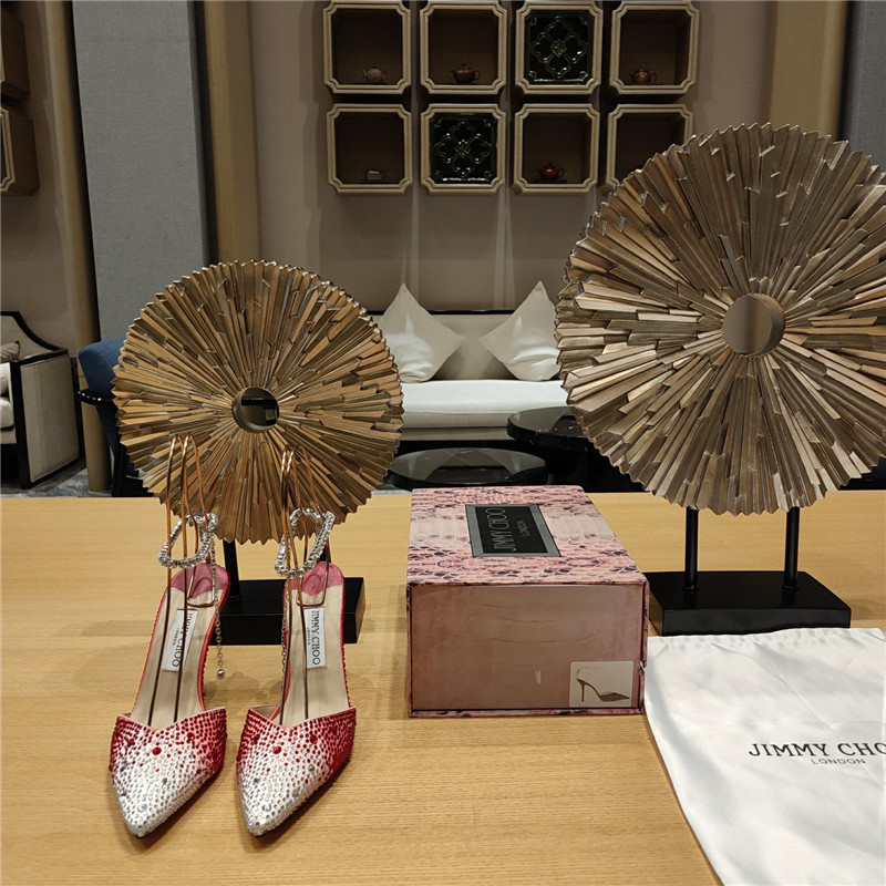 J1m*y Ch00 Crystal Chain Heeled Sandals