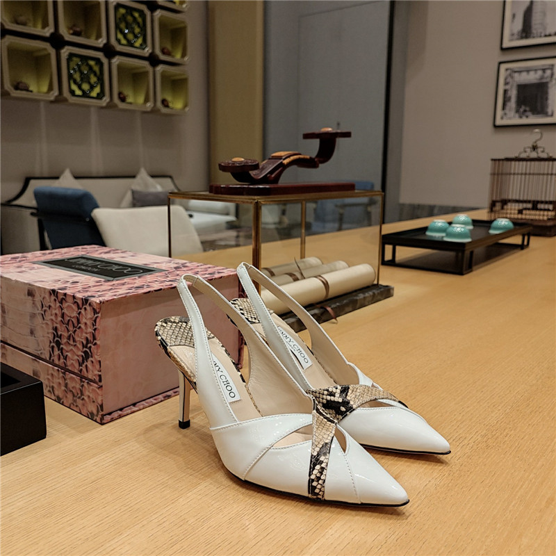 J1m*y Ch00 high-heeled hollow leather style pointed sandals