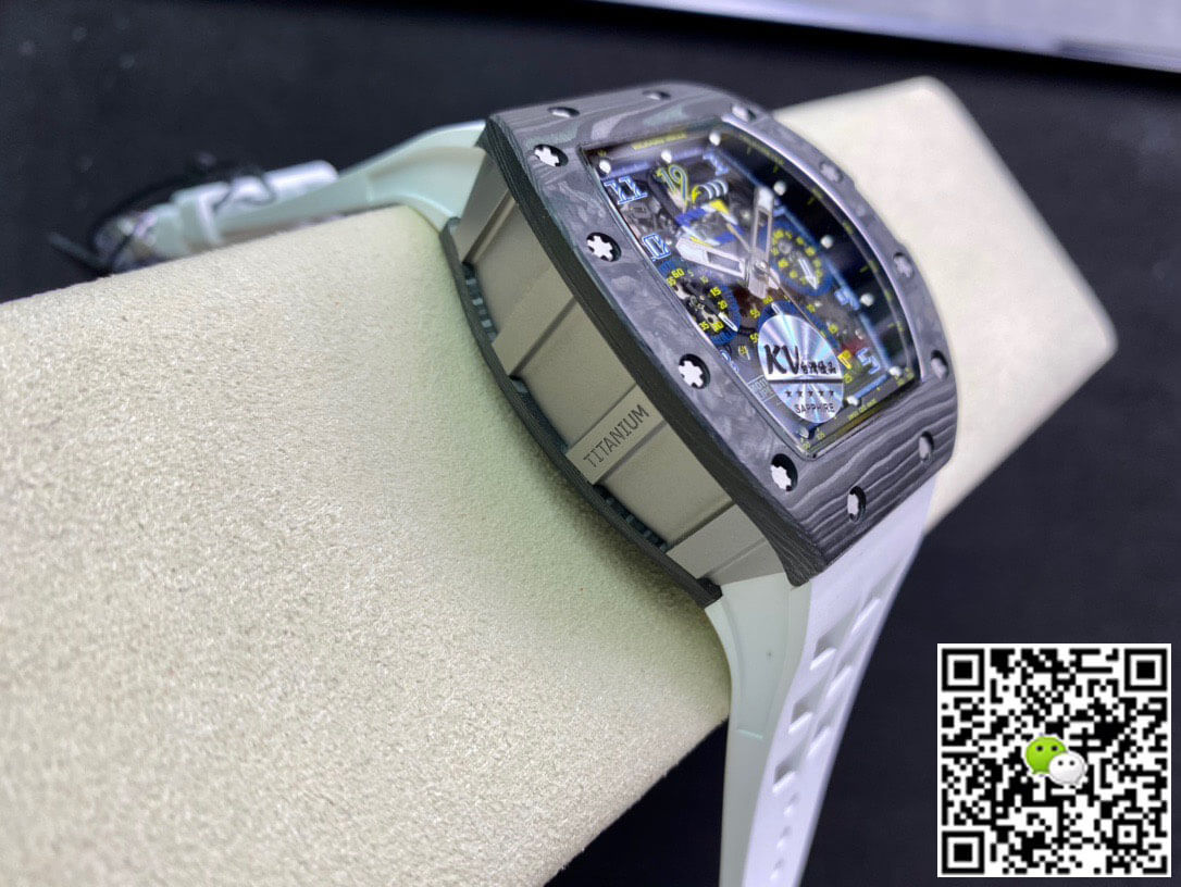 Replica Richard Mille RM011 1:1 Best Edition KV Factory Carbon Fiber White Strap