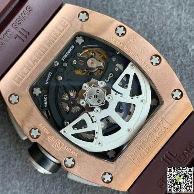 Replica Richard Mille RM011 1:1 Best Edition KV Factory Brown Rubber Strap