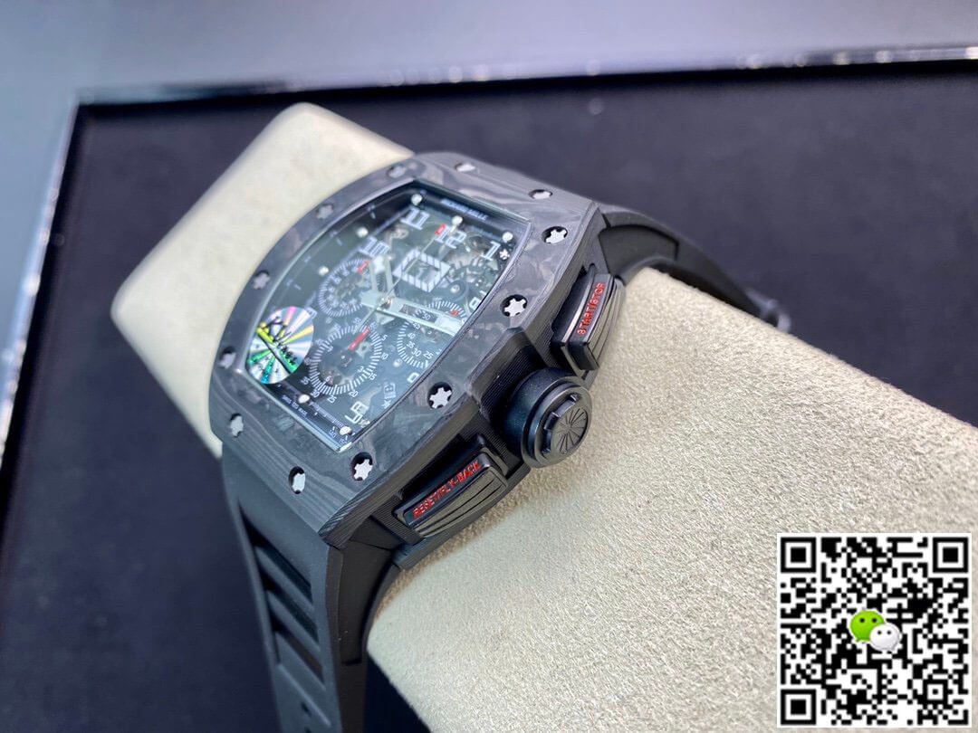Replica Richard Mille RM011 1:1 Best Edition KV Factory Carbon Fiber Black Rubber Strap