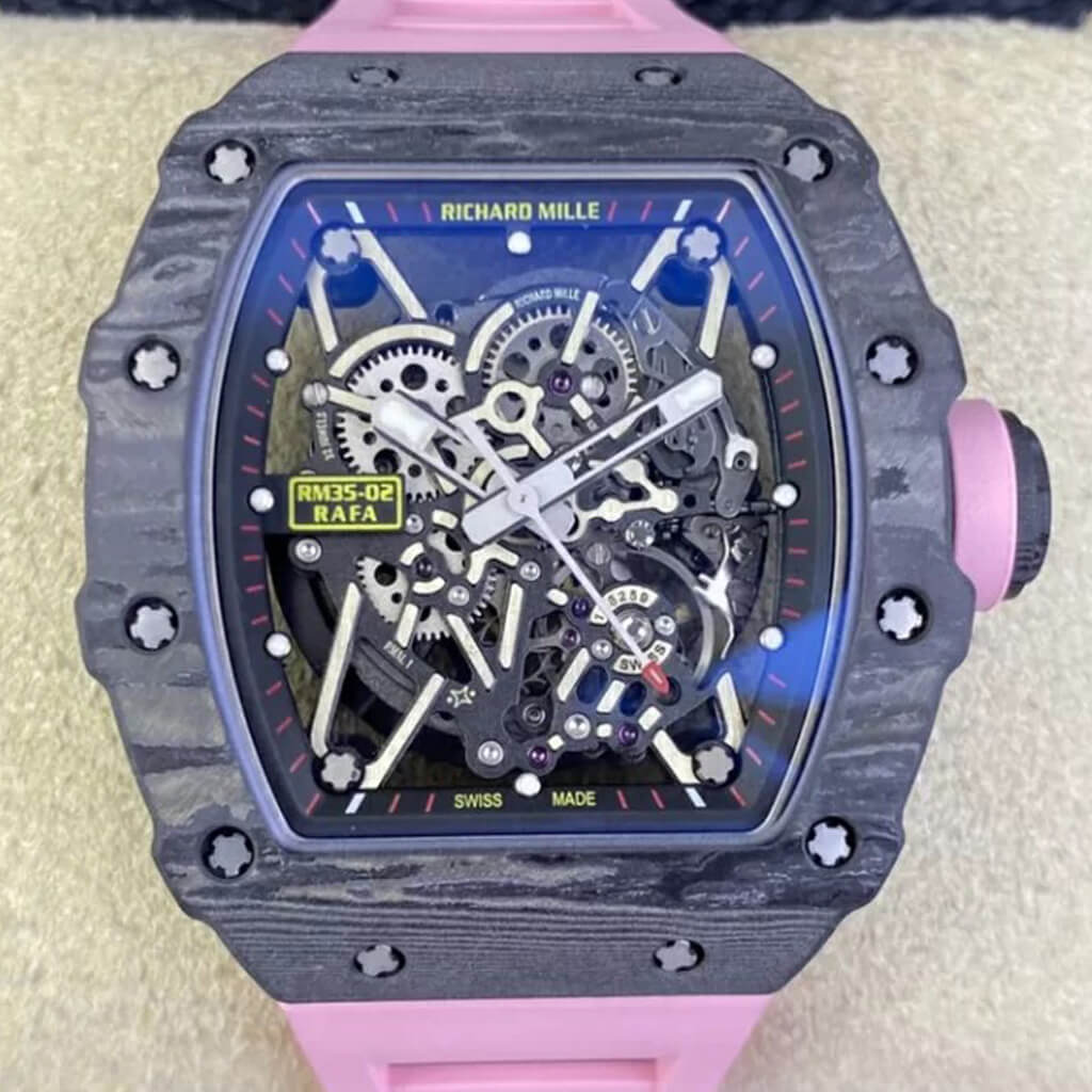 Richard Mille Replica RM35-02 1:1 Best Edition T+ Factory NTPT Carbon Fiber Pink Rubber Strap