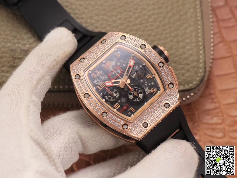 Replica Richard Mille RM011 RG/5423 1:1 Best Edition KV Factory Rose Gold D1am0nd Swiss Movement