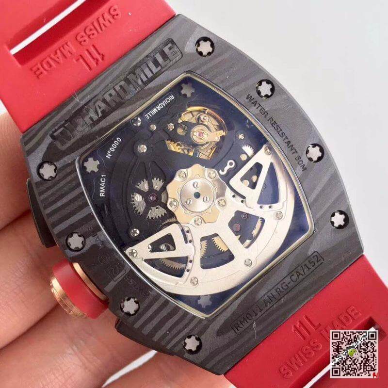 Replica Richard Mille RM011 Forged Carbon 1:1 Best Edition Swiss ETA7750 Red Rubber Strap