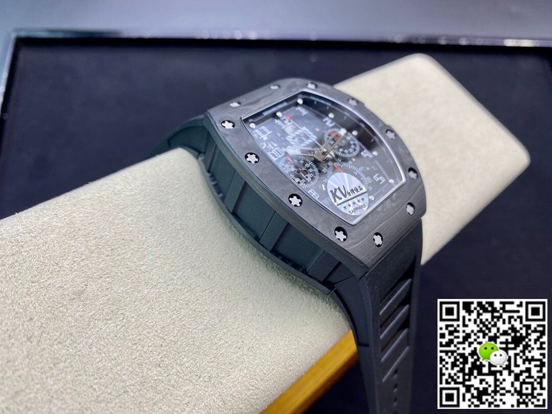 Replica Richard Mille RM011 1:1 Best Edition KV Factory Carbon Fiber Black Rubber Strap