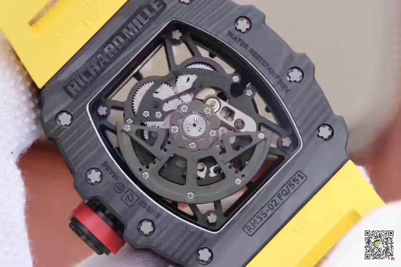 Replica Richard Mille RM35-02 KV Factory 1:1 Best Edition Swiss ETA8215 Yellow Rubber Strap