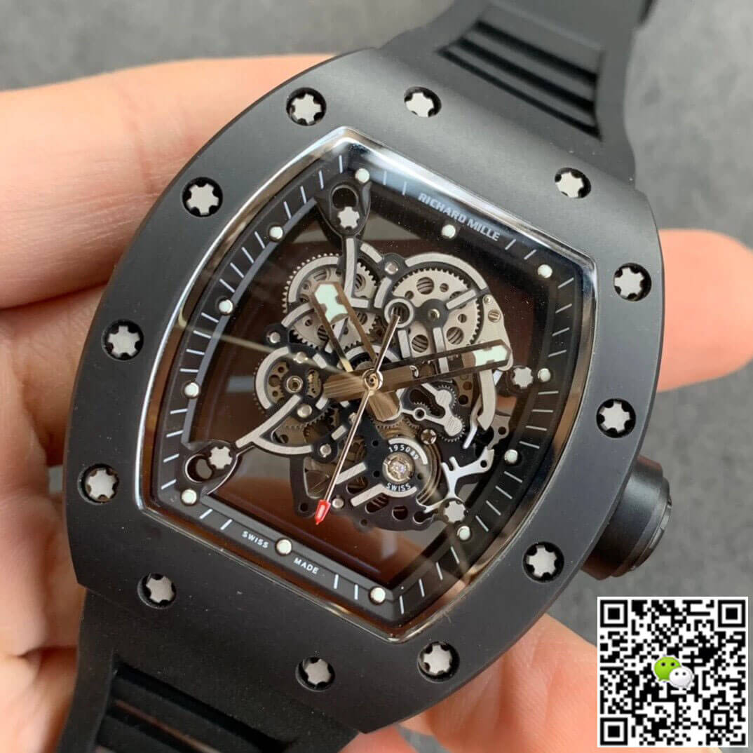 Replica Richard Mille RM055 1:1 Best Edition KV Factory V2 Black Ceramic Rubber Strap