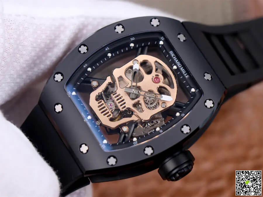 Replica Richard Mille RM52-01 Tourbillon 1:1 Best Edition JB Factory Rose Gold Skull Dial