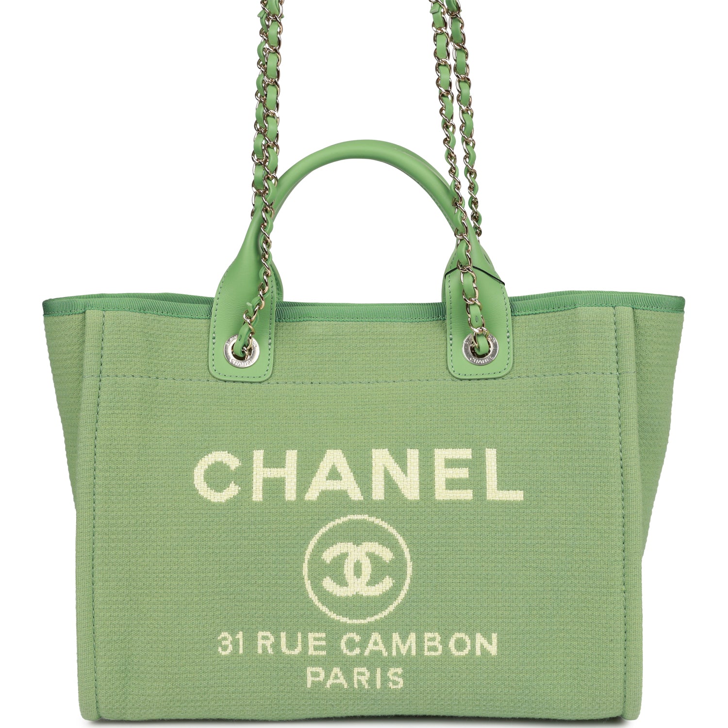 Small Deauville Shopping Bag Green Boucle Light Gold Hardware