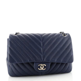 Ch**el Puffy CC Flap Bag Chevron Caviar Large