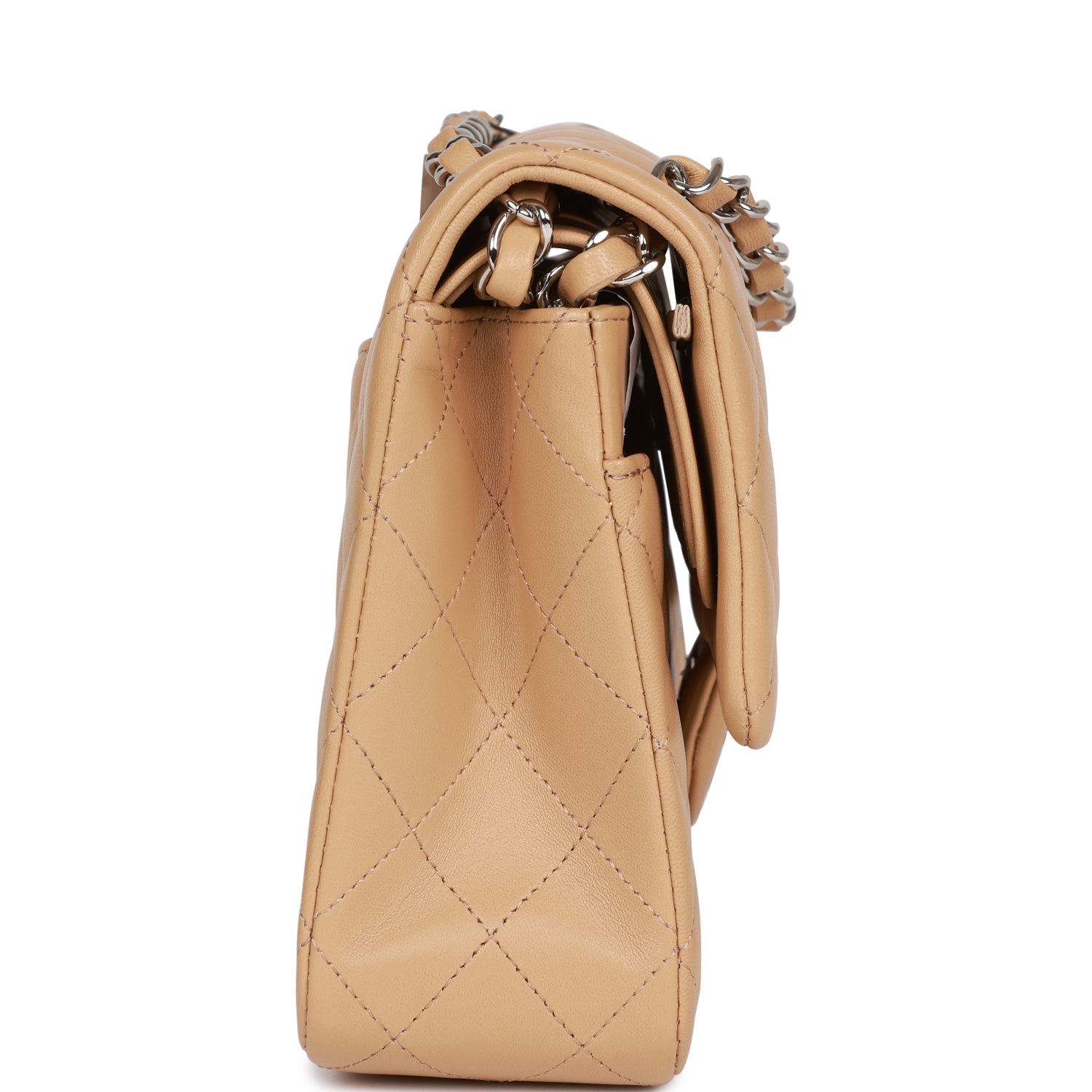 Medium Classic Double Flap Bag Beige Lambskin Silver Hardware