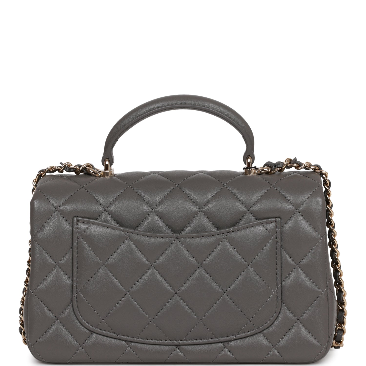 Mini Rectangular Flap Bag with Top Handle Dark Grey Lambskin Light Gold Hardware