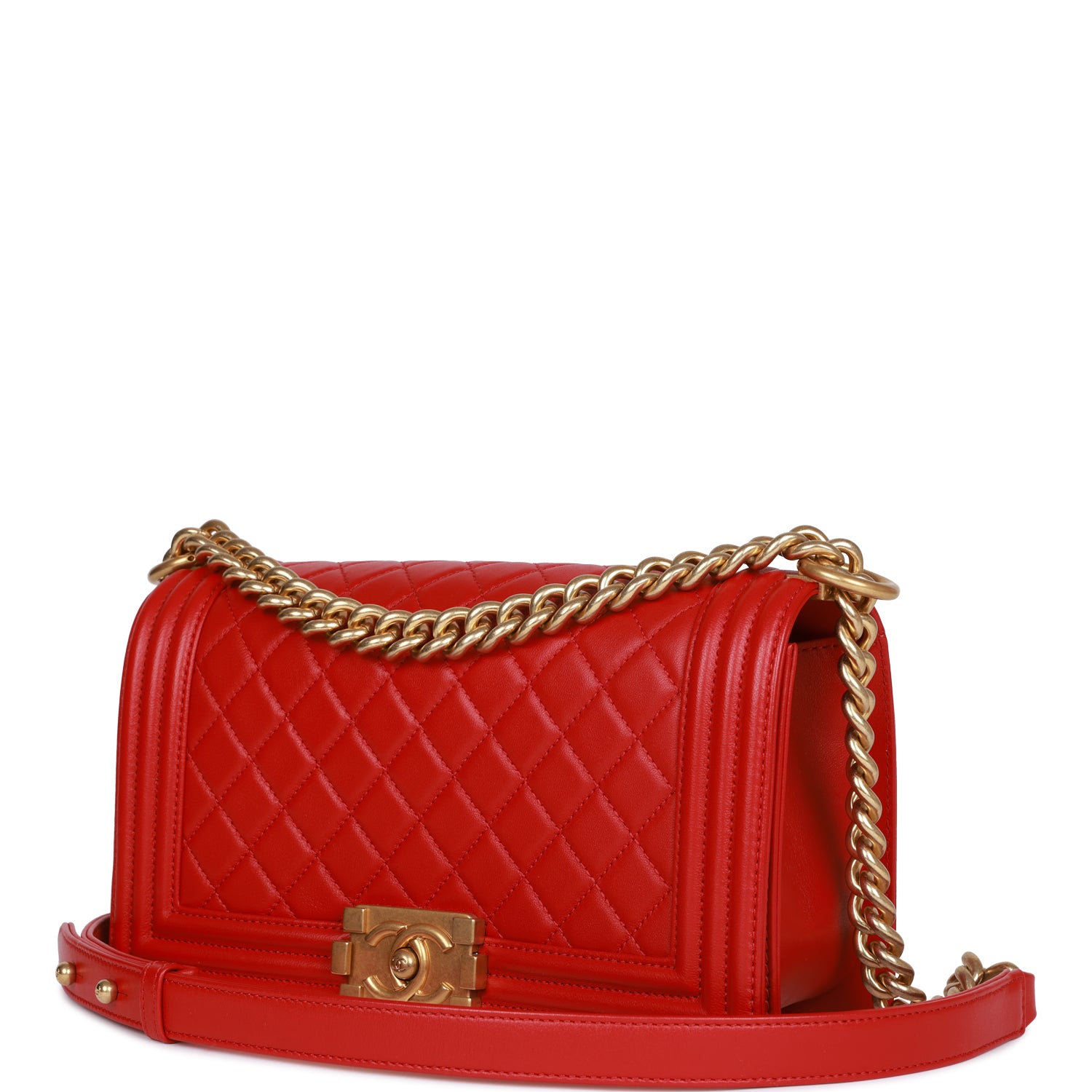 Medium Boy Bag Red Lambskin Antique Gold Hardware
