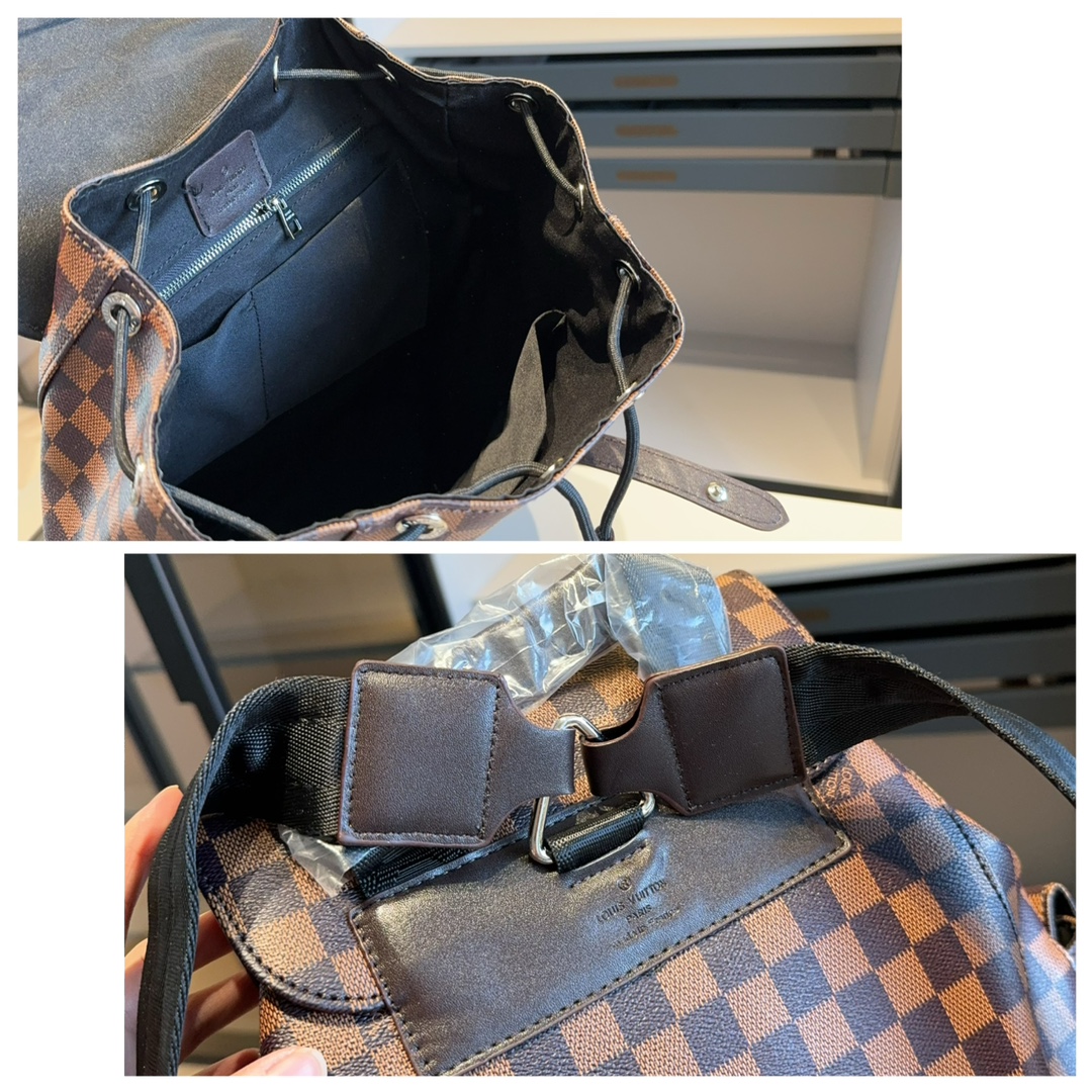 L0vis Vvtt0n REP Check Pattern Runner Backpack Brown Shoulder Straps